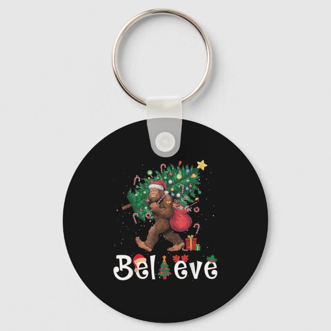 Santa Bigfoot Christmas Tree Lights Sasquatch Beli Key Ring (Front)