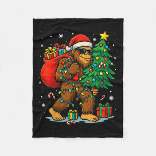 Santa Bigfoot Christmas Tree Lights Xmas Boys Men Fleece Blanket