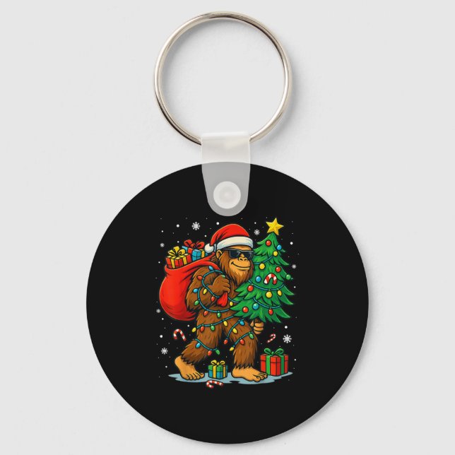 Santa Bigfoot Christmas Tree Lights Xmas Boys Men  Key Ring (Front)