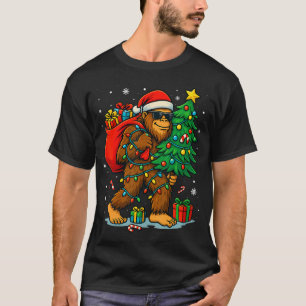 Santa Bigfoot Christmas Tree Lights Xmas Boys Men T-Shirt