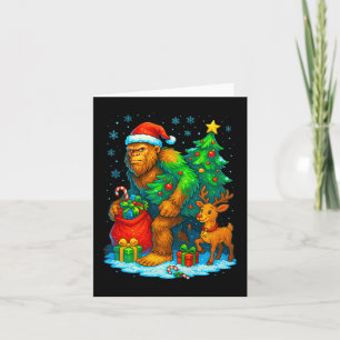Santa Bigfoot Christmas Tree Reindeer Funny Sasqua Card