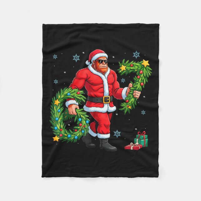 Santa Bigfoot Christmas Tree Sasquatch 67 Six Seve Fleece Blanket (Front)