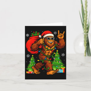 Santa Bigfoot Christmas Tree Xmas Lights Funny Sas Card