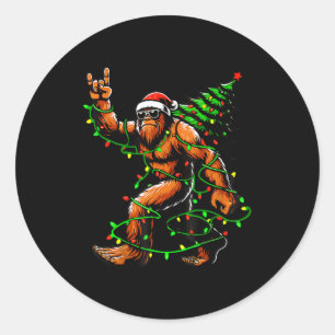 Santa Bigfoot Christmas Tree Xmas Lights Funny Sas Classic Round Sticker