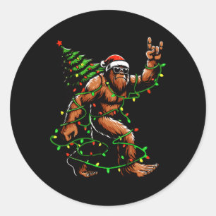 Santa Bigfoot Christmas Tree Xmas Lights Funny Sas Classic Round Sticker