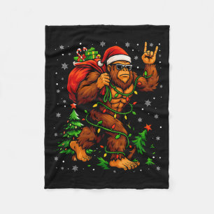 Santa Bigfoot Christmas Tree Xmas Lights Funny Sas Fleece Blanket