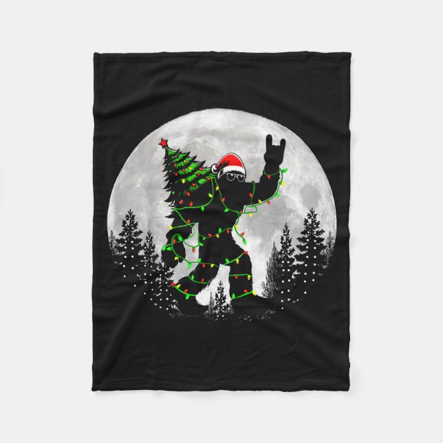 Santa Bigfoot Christmas Tree Xmas Lights Funny Sas Fleece Blanket (Front)