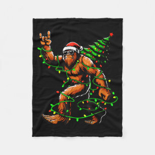 Santa Bigfoot Christmas Tree Xmas Lights Funny Sas Fleece Blanket