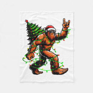 Santa Bigfoot Christmas Tree Xmas Lights Funny Sas Fleece Blanket