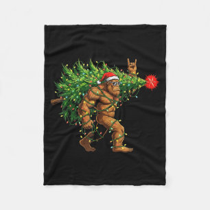 Santa Bigfoot Christmas Tree Xmas Lights Funny Sas Fleece Blanket