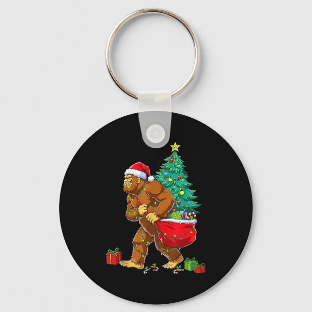 Santa Bigfoot Christmas Tree Xmas Lights Funny Sas Key Ring (Front)