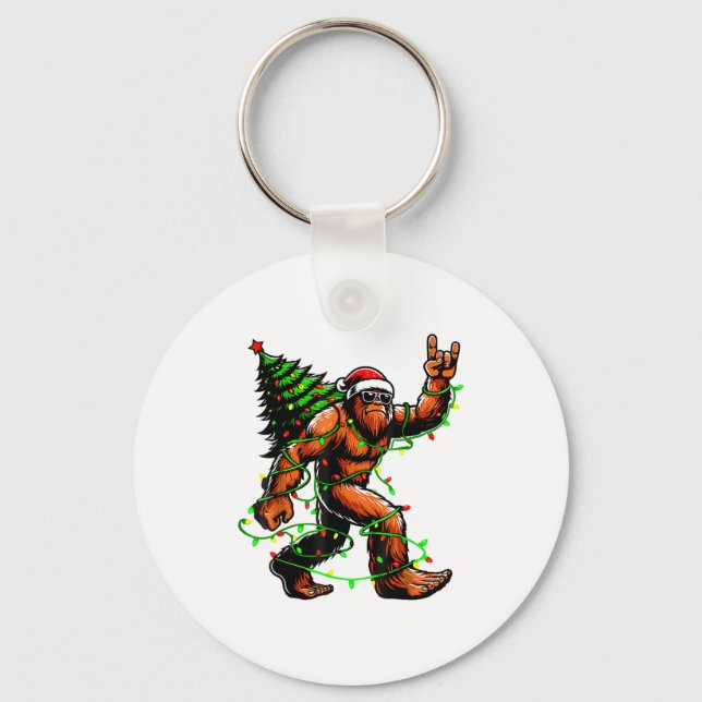 Santa Bigfoot Christmas Tree Xmas Lights Funny Sas Key Ring (Front)