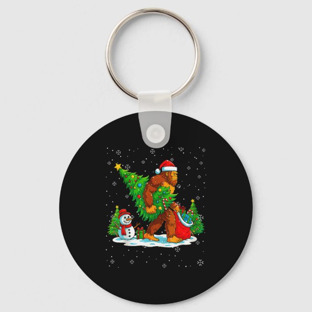 Santa Bigfoot Christmas Tree Xmas Lights Funny Sas Key Ring (Front)