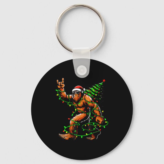 Santa Bigfoot Christmas Tree Xmas Lights Funny Sas Key Ring (Front)