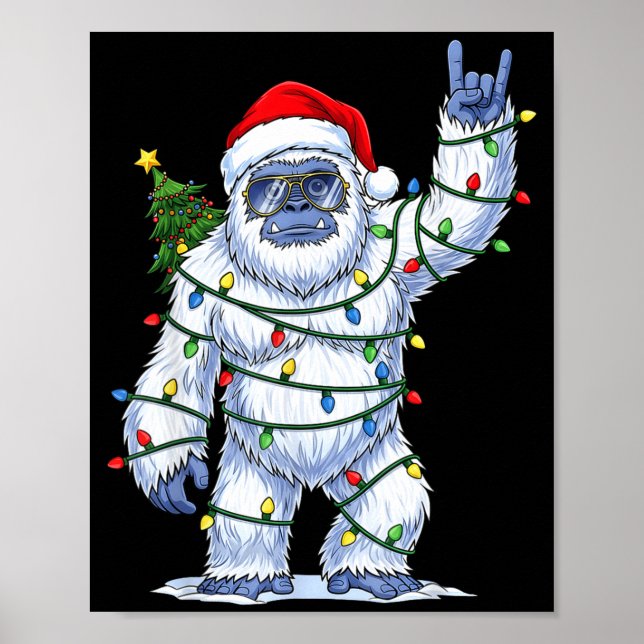 Santa Bigfoot Christmas Tree Xmas Lights Funny Sas Poster (Front)