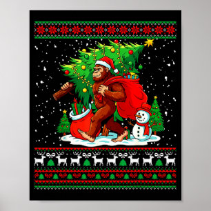 Santa Bigfoot Christmas Tree Xmas Lights Funny Sas Poster