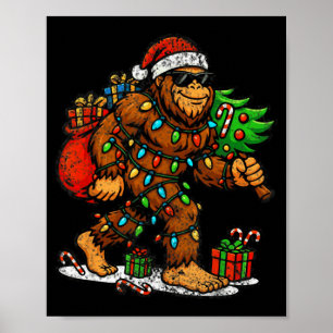 Santa Bigfoot Christmas Tree Xmas Lights Funny Sas Poster