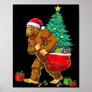 Santa Bigfoot Christmas Tree Xmas Lights Funny Sas Poster