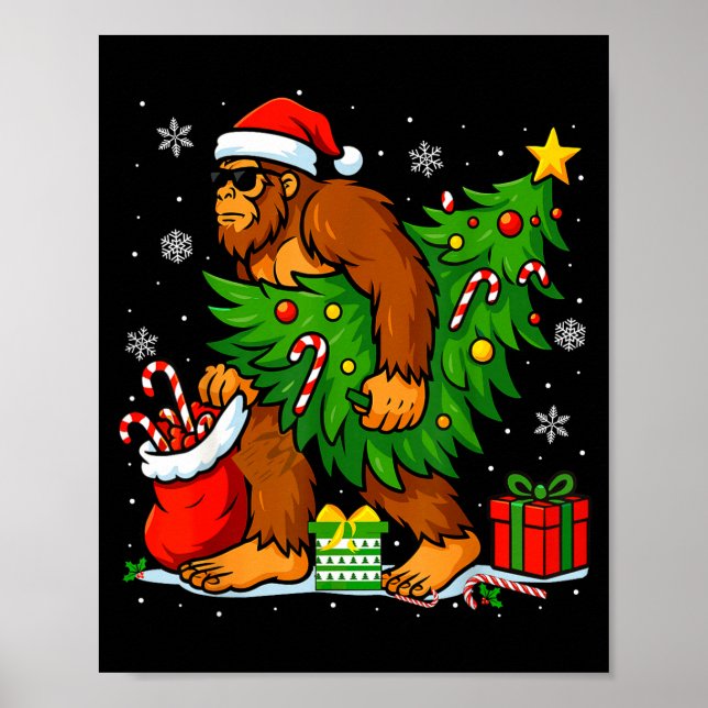 Santa Bigfoot Christmas Tree Xmas Lights Funny Sas Poster (Front)