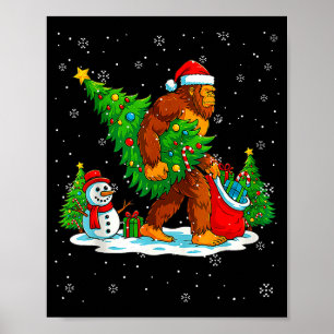 Santa Bigfoot Christmas Tree Xmas Lights Funny Sas Poster