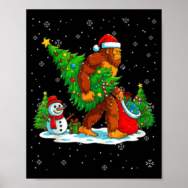 Santa Bigfoot Christmas Tree Xmas Lights Funny Sas Poster (Front)