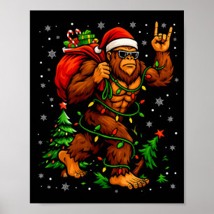 Santa Bigfoot Christmas Tree Xmas Lights Funny Sas Poster