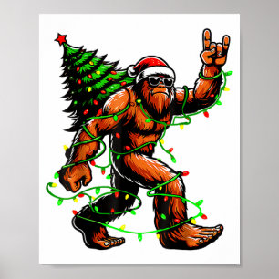 Santa Bigfoot Christmas Tree Xmas Lights Funny Sas Poster