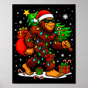 Santa Bigfoot Christmas Tree Xmas Lights Funny Sas Poster