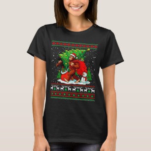 Santa Bigfoot Christmas Tree Xmas Lights Funny Sas T-Shirt
