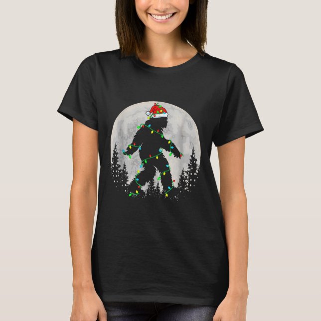 Santa Bigfoot Christmas Tree Xmas Lights Funny Sas T-Shirt (Front)