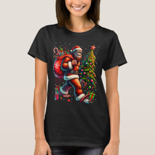 Santa Bigfoot Christmas Tree Xmas Lights Funny Sas T-Shirt