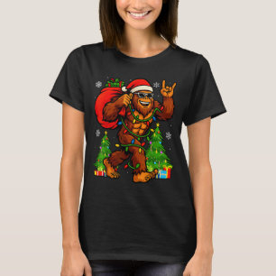 Santa Bigfoot Christmas Tree Xmas Lights Funny Sas T-Shirt