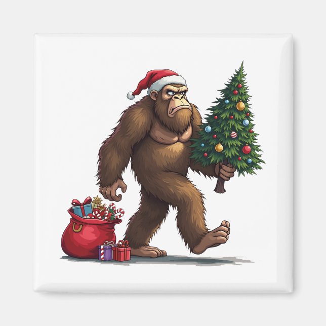 Santa Bigfoot Christmas Tree Xmas Lights  Magnet (Front)