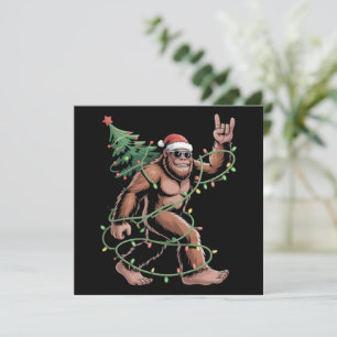 Santa Bigfoot Christmas Tree Xmas Lights Sasquatch Holiday Card