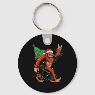 Santa Bigfoot Christmas Tree Xmas Lights Sasquatch Key Ring