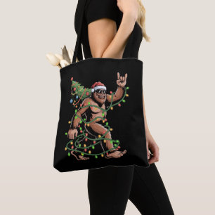 Santa Bigfoot Christmas Tree Xmas Lights Sasquatch Tote Bag