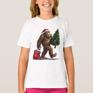 Santa Bigfoot Christmas Tree Xmas Lights T-Shirt