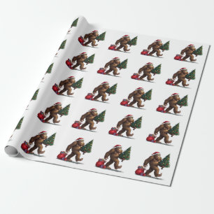 Santa Bigfoot Christmas Tree Xmas Lights Wrapping Paper