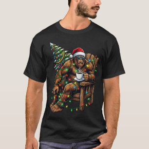 Santa Bigfoot Drinking Coffee Christmas Tree Xmas T-Shirt