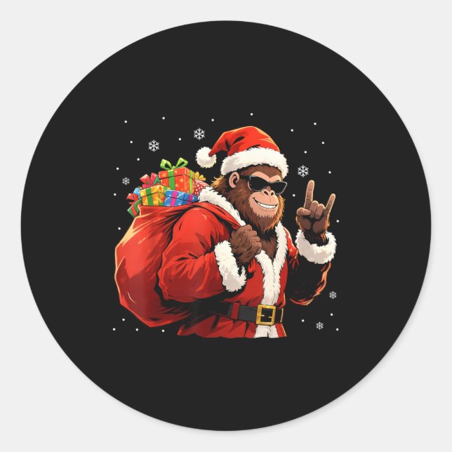 Santa Bigfoot Rock Christmas Funny Holiday Tee  Classic Round Sticker (Front)