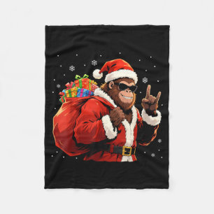 Santa Bigfoot Rock Christmas Funny Holiday Tee  Fleece Blanket