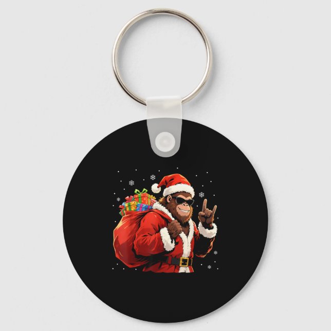 Santa Bigfoot Rock Christmas Funny Holiday Tee  Key Ring (Front)