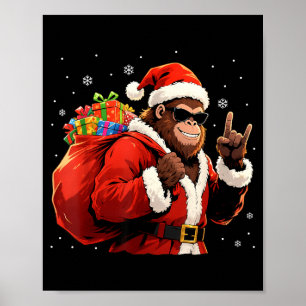 Santa Bigfoot Rock Christmas Funny Holiday Tee Poster