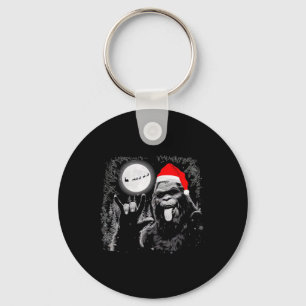Santa Bigfoot Rock On Christmas Funny Xmas Sasquat Key Ring