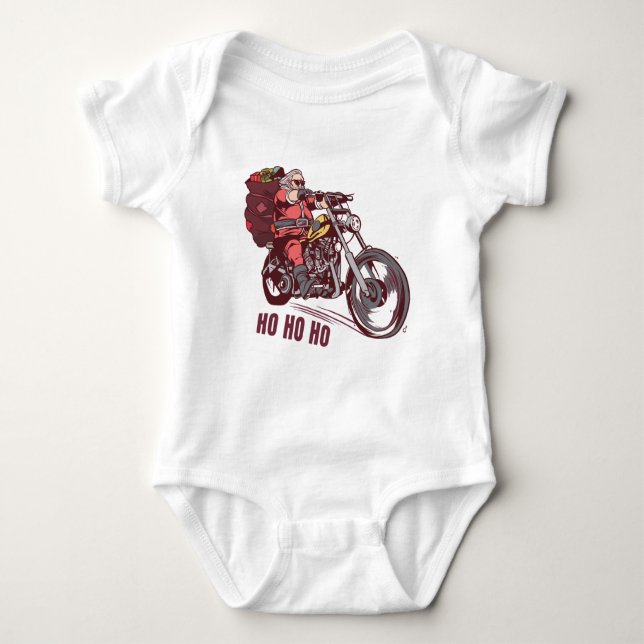 Santa Biker Christmas Costume for Bikers Invitatio Baby Bodysuit (Front)