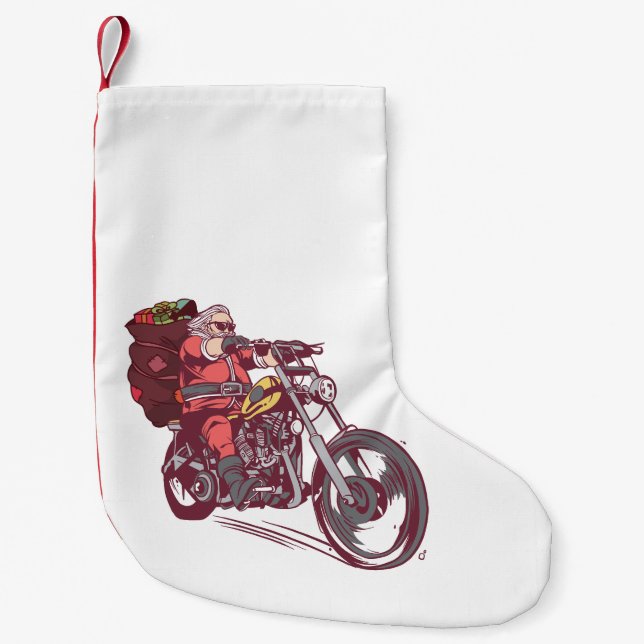 Santa Biker Christmas Costume for Bikers Invitatio Small Christmas Stocking (Front)