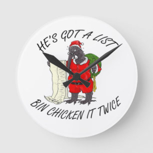 Santa Bin Chicken Round Clock