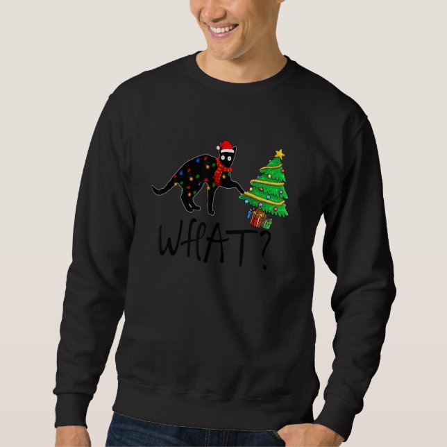 Santa Black Cat and Christmas Light  What Sweatshirt (Front)