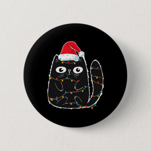 Santa Black Cat Tangled Up In Christmas Cat Lover 6 Cm Round Badge