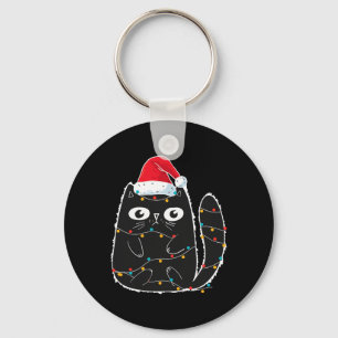 Santa Black Cat Tangled Up In Christmas Cat Lover  Key Ring